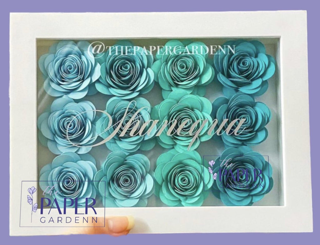 Teal Bloomed Rose Shadowbox Frame – thepapergardenn