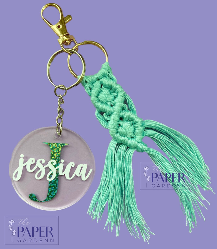 Blue Braided Rope Macramé Cord Keychain ring with Gold Hook